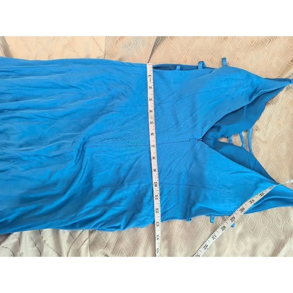 Aidan mattox blue knit maxi dress deep v low back sz 4